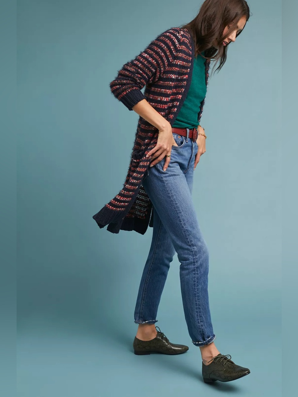 Anthropologie Meadow Rue Wasilla Eyelash Striped Open Front Cardigan Medium